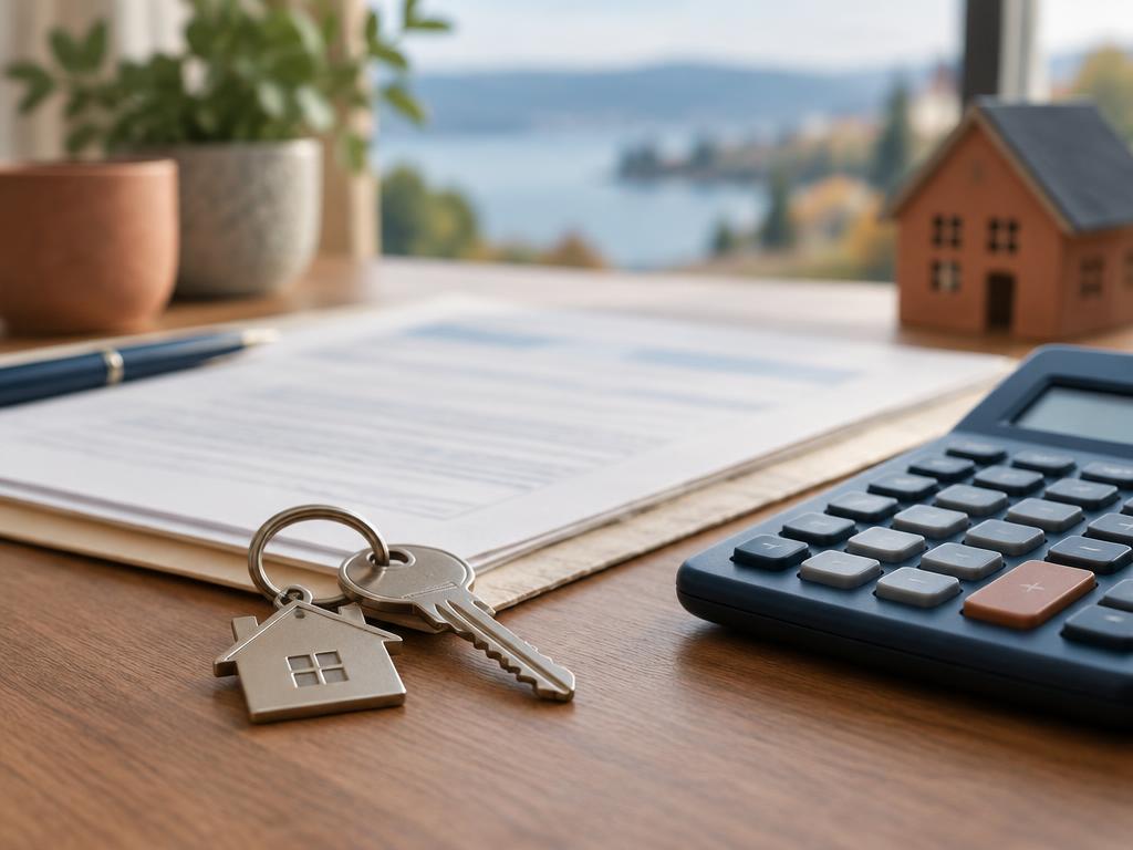 House keys, mortgage papers and calculator